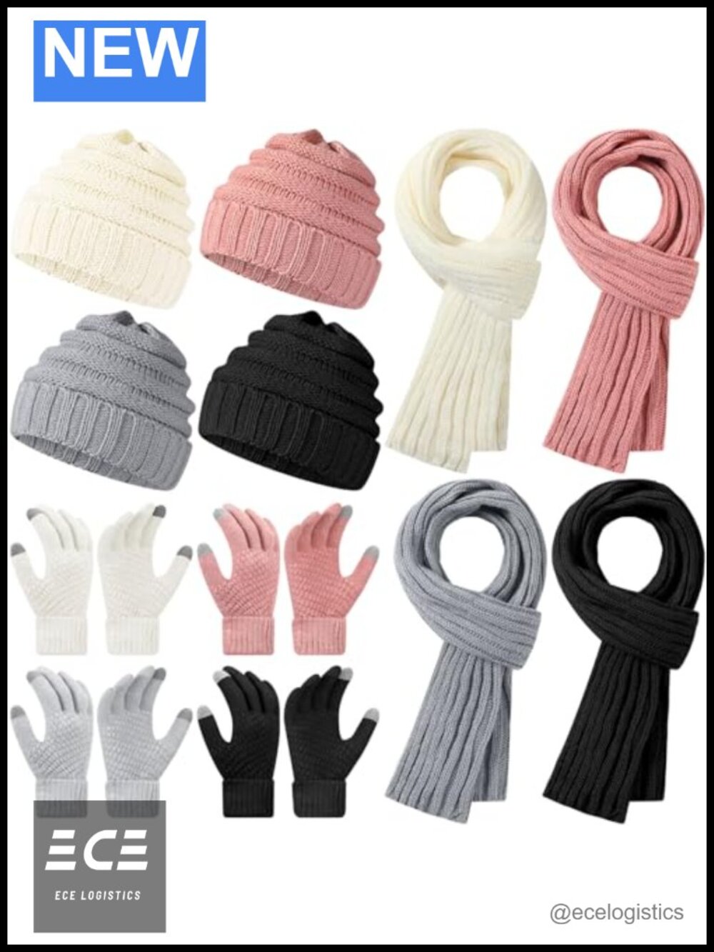 12 Pc Acrylic Beanie Scarf Gloves Set Touchscreen Winter Knit
